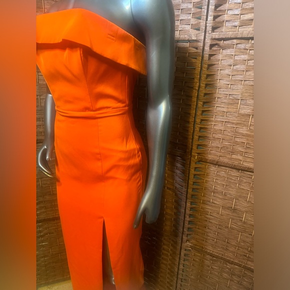 Meshki XS Formal Dress Gown Prom Wedding Orange Slit Long Strapless *zipperworks - Picture 2 of 8